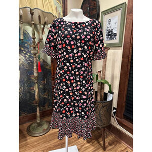 Talbots Floral Print Dress Women's Size 6 Black Pink
